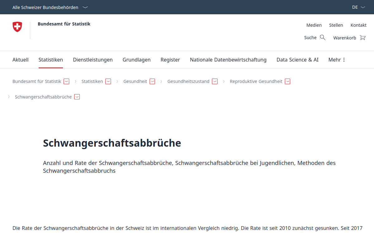 Schwangerschaftsabbrüche | Bundesamt für Statistik - BFS