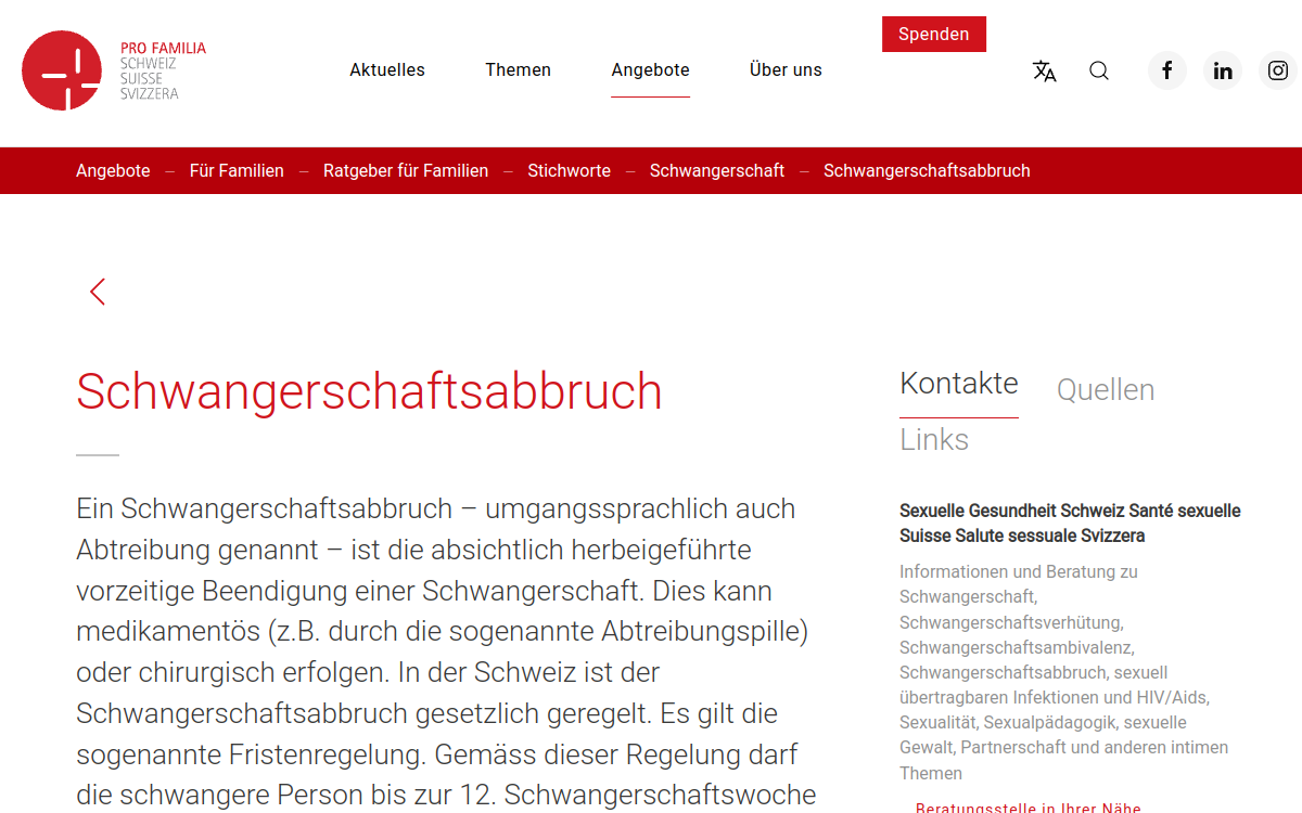Schwangerschaftsabbruch – Pro Familia Schweiz